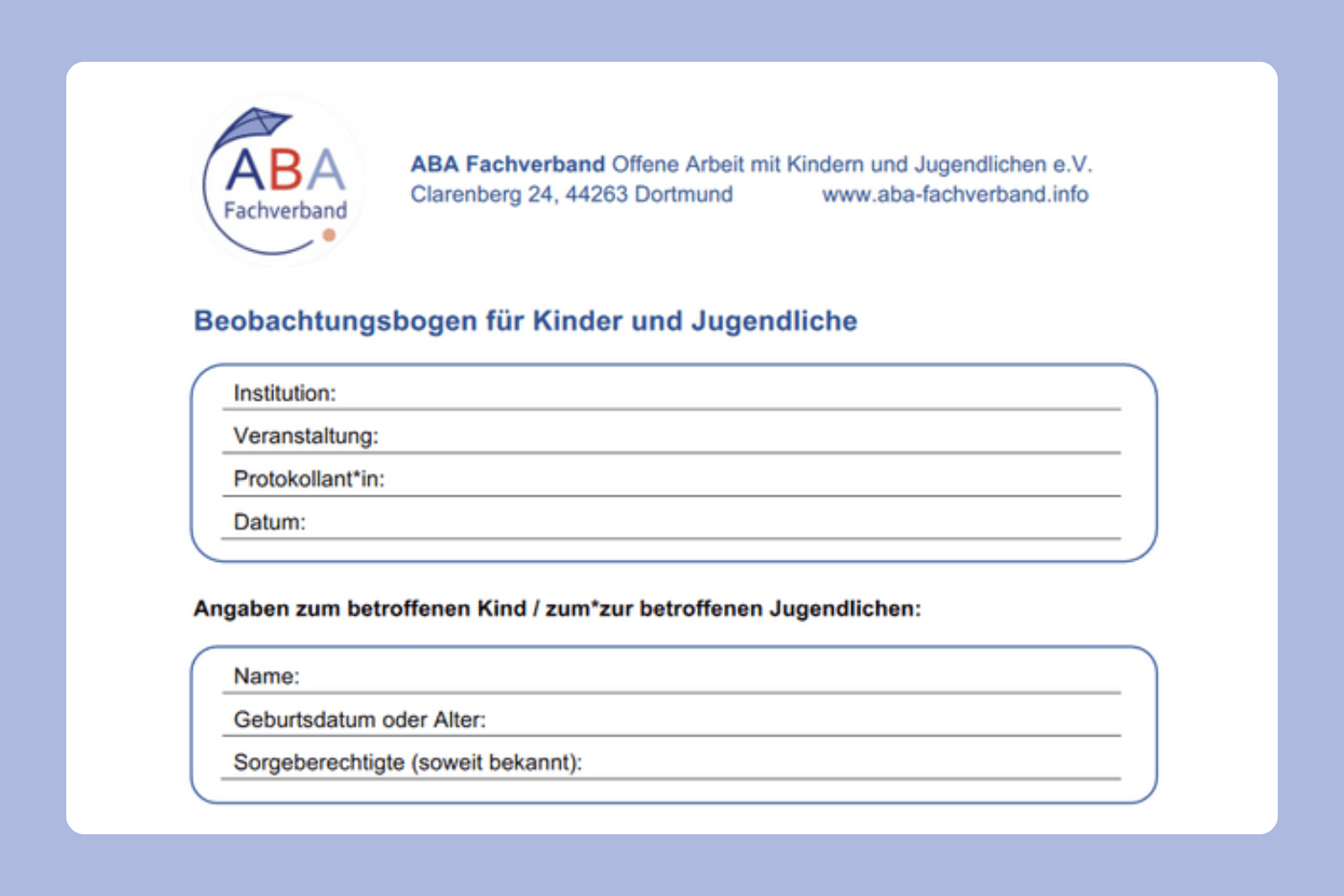 Beobachtungsbogen für die Offene Kinder- und Jugendarbeit